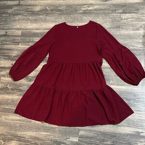 Womens V Neck Tiered ALine Flowy Pleated Dress